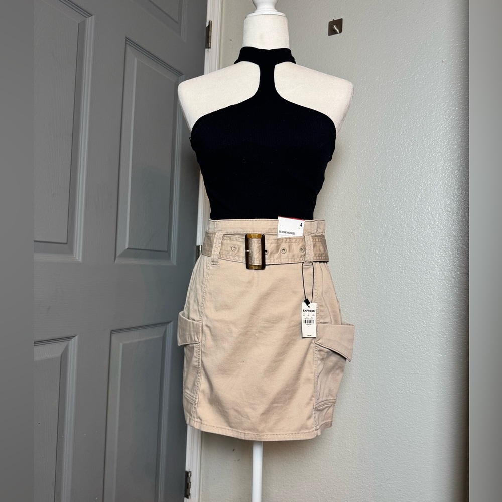 Express High Waisted Belted Cargo Skirt